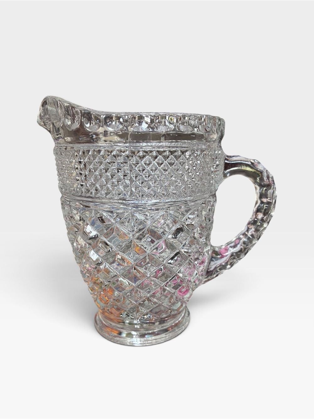 Clear Pressed Glass Pitcher with Diamond Cut Pattern